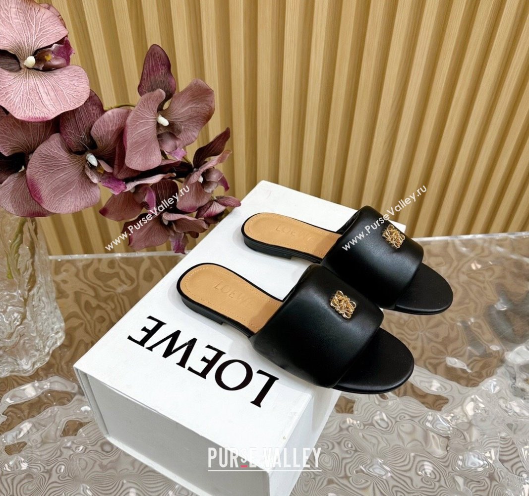 Loewe Nappa Leather Flat Slides Sandal Black 2024 0703 (KL-240703066)