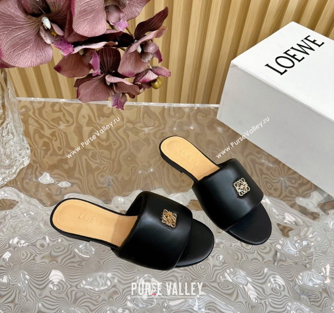 Loewe Nappa Leather Flat Slides Sandal Black 2024 0703 (KL-240703066)