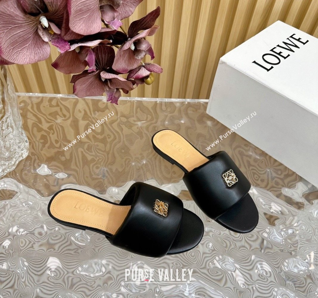 Loewe Nappa Leather Flat Slides Sandal Black 2024 0703 (KL-240703066)