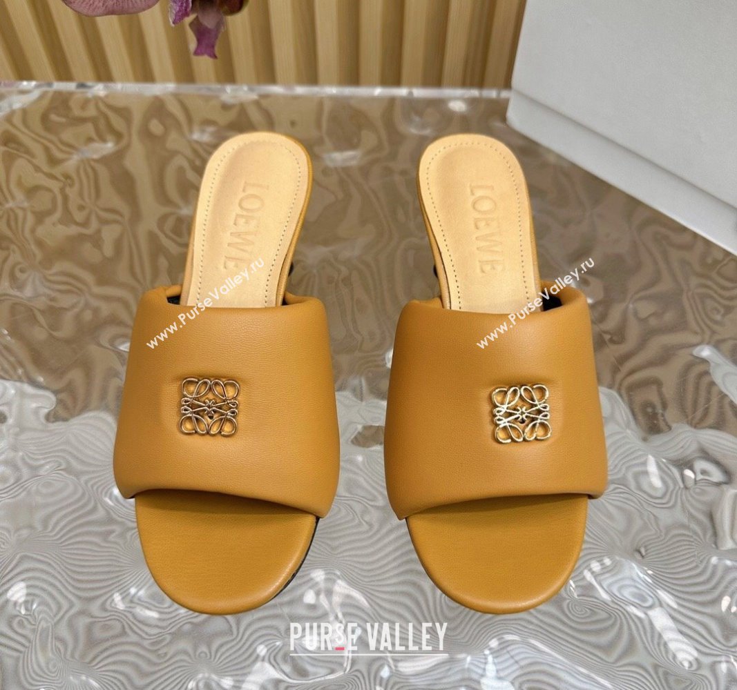 Loewe Nappa Leather Heel Slides Sandal 6cm Apricot 2024 0703 (KL-240703061)