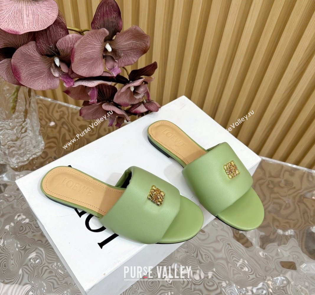 Loewe Nappa Leather Flat Slides Sandal Light Green 2024 0703 (KL-240703068)