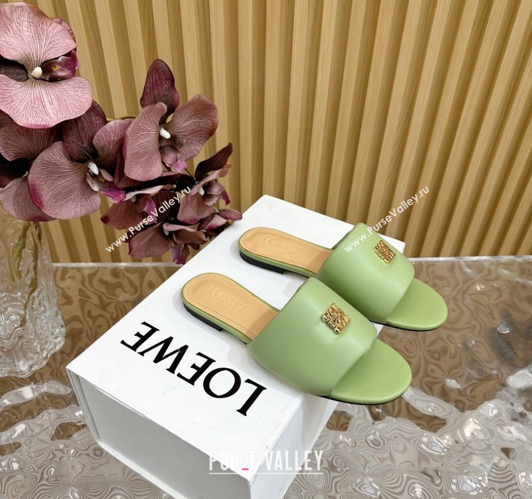 Loewe Nappa Leather Flat Slides Sandal Light Green 2024 0703 (KL-240703068)