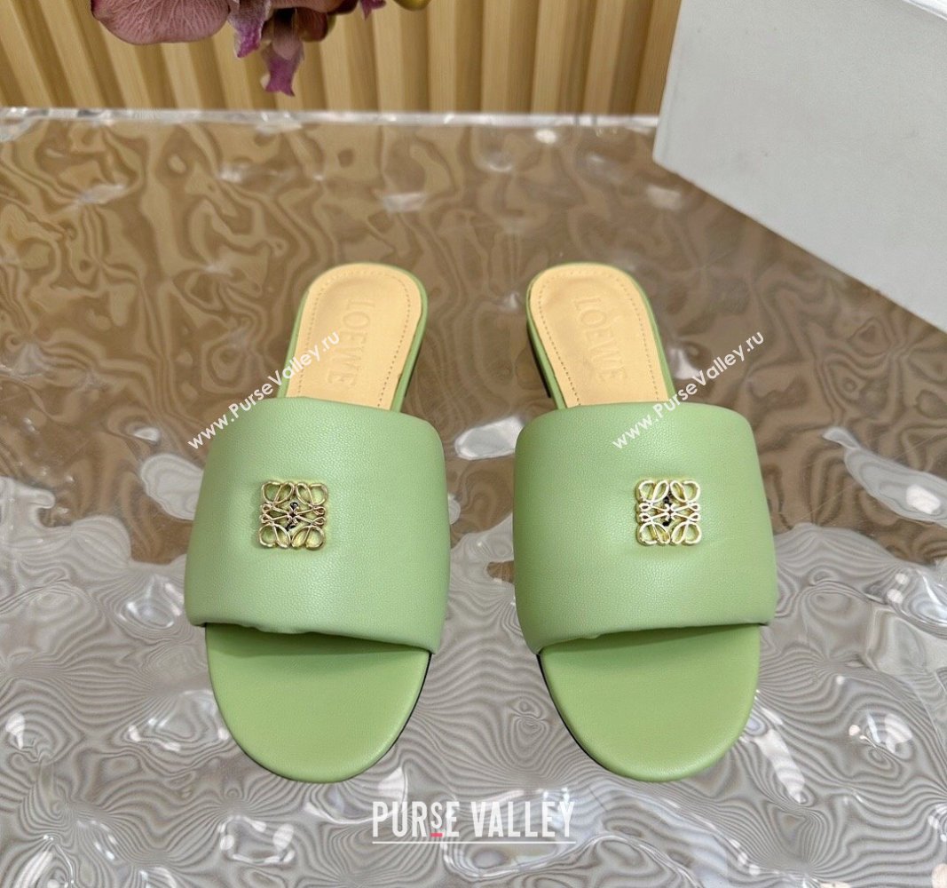 Loewe Nappa Leather Flat Slides Sandal Light Green 2024 0703 (KL-240703068)