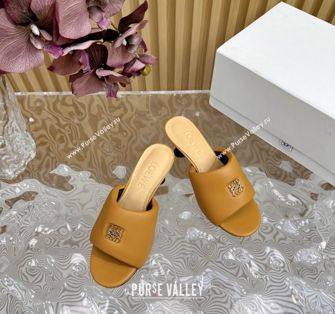 Loewe Nappa Leather Heel Slides Sandal 6cm Apricot 2024 0703 (KL-240703061)