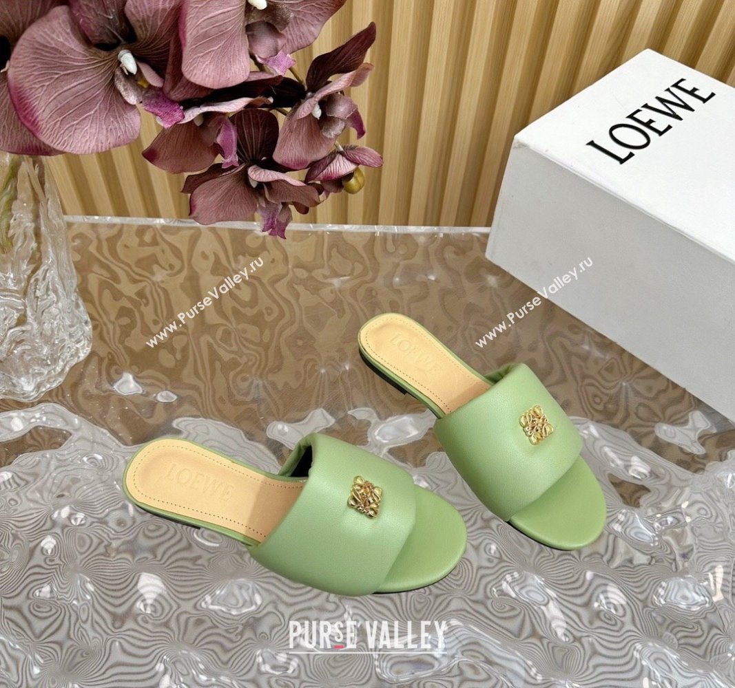 Loewe Nappa Leather Flat Slides Sandal Light Green 2024 0703 (KL-240703068)