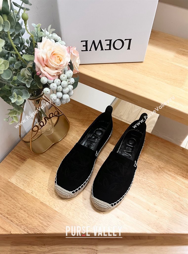 Loewe Anagram Suede Espadrilles Flat Black 2024 0703 (MD-240703070)