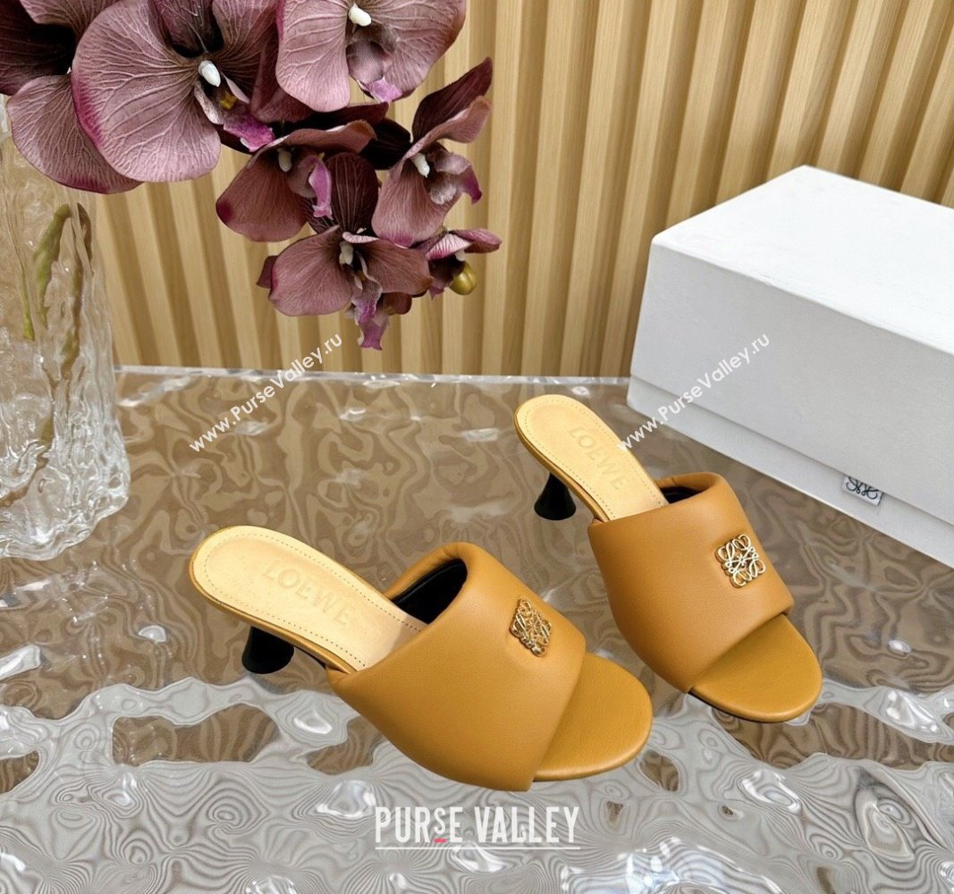 Loewe Nappa Leather Heel Slides Sandal 6cm Apricot 2024 0703 (KL-240703061)