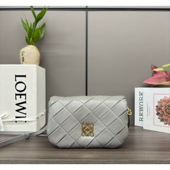 Loewe Mini Puffer Goya bag in pleated shiny nappa lambskin Pearl Grey 2024 062465 (Ys-240713023)