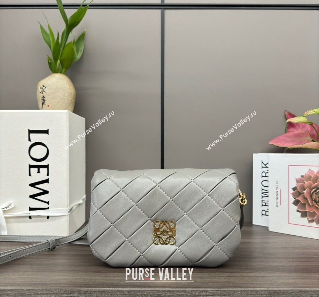 Loewe Mini Puffer Goya bag in pleated shiny nappa lambskin Pearl Grey 2024 062465 (Ys-240713023)