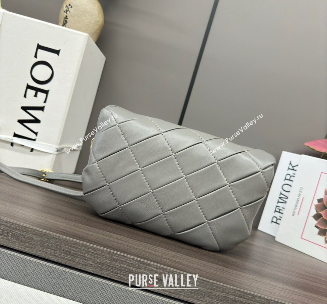 Loewe Mini Puffer Goya bag in pleated shiny nappa lambskin Pearl Grey 2024 062465 (Ys-240713023)