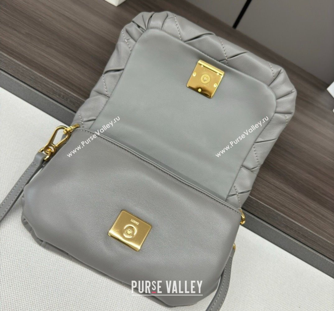 Loewe Mini Puffer Goya bag in pleated shiny nappa lambskin Pearl Grey 2024 062465 (Ys-240713023)