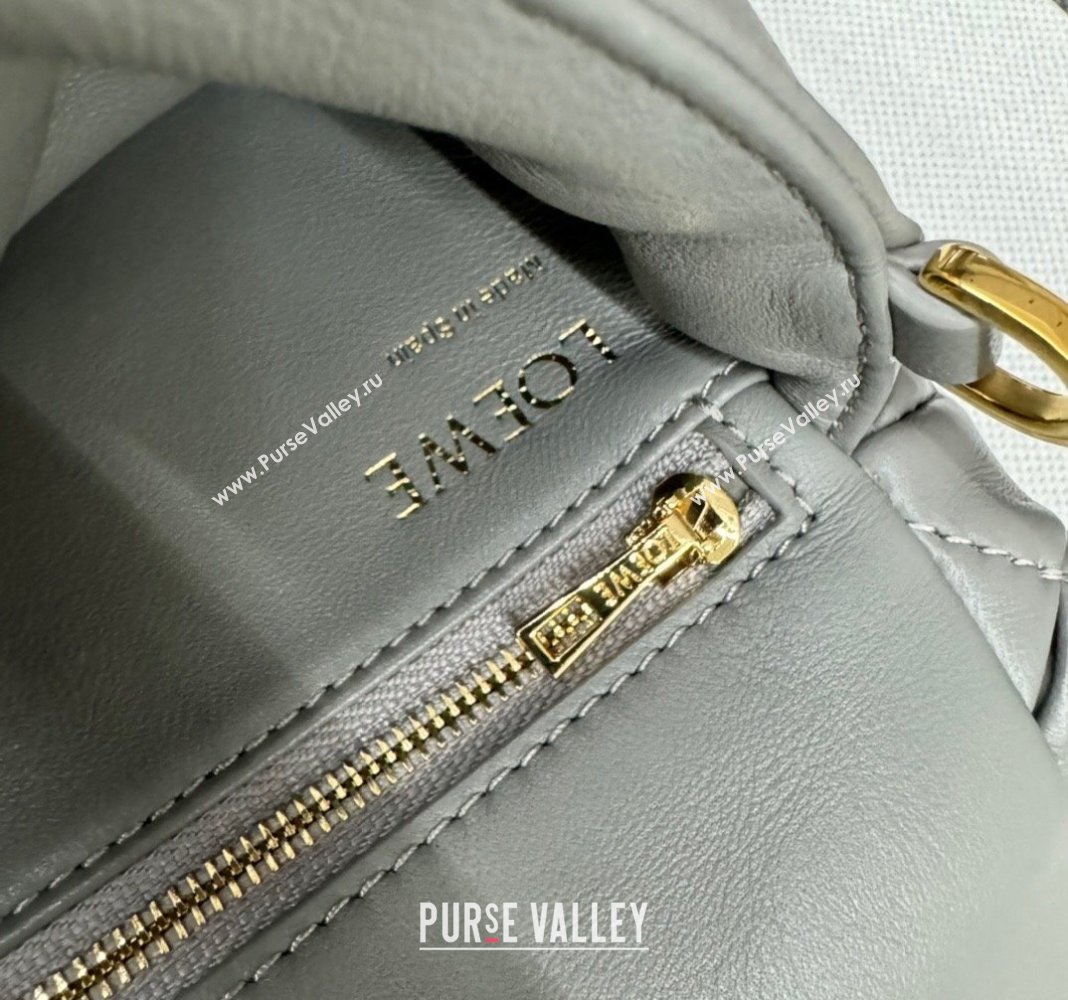 Loewe Mini Puffer Goya bag in pleated shiny nappa lambskin Pearl Grey 2024 062465 (Ys-240713023)