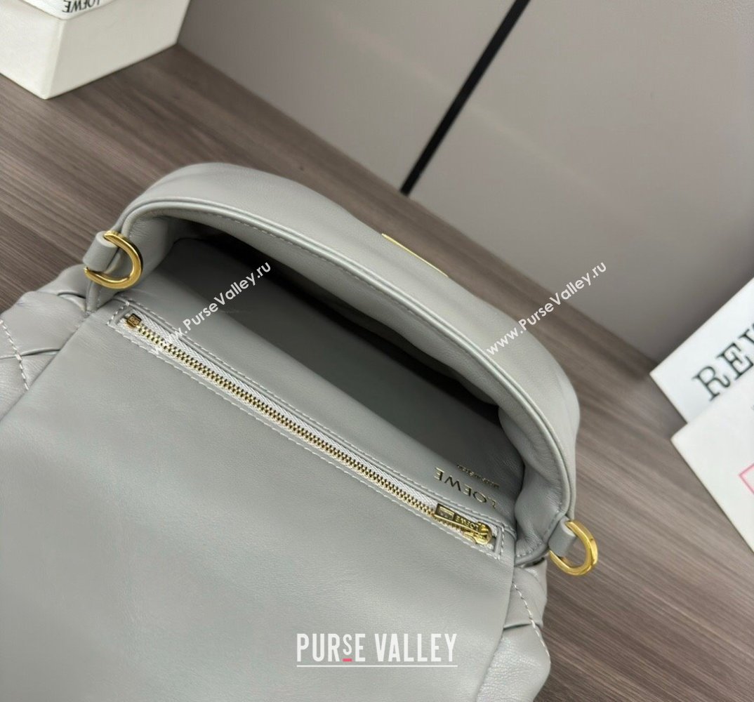 Loewe Mini Puffer Goya bag in pleated shiny nappa lambskin Pearl Grey 2024 062465 (Ys-240713023)