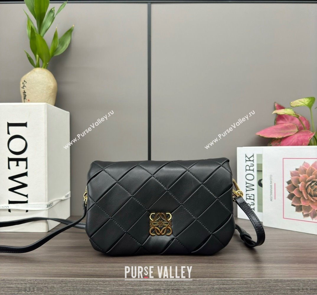 Loewe Mini Puffer Goya bag in pleated shiny nappa lambskin Black 2024 062465 (Ys-240713024)