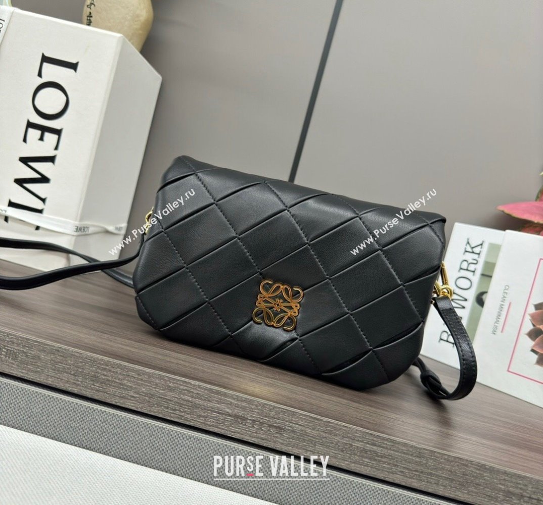 Loewe Mini Puffer Goya bag in pleated shiny nappa lambskin Black 2024 062465 (Ys-240713024)