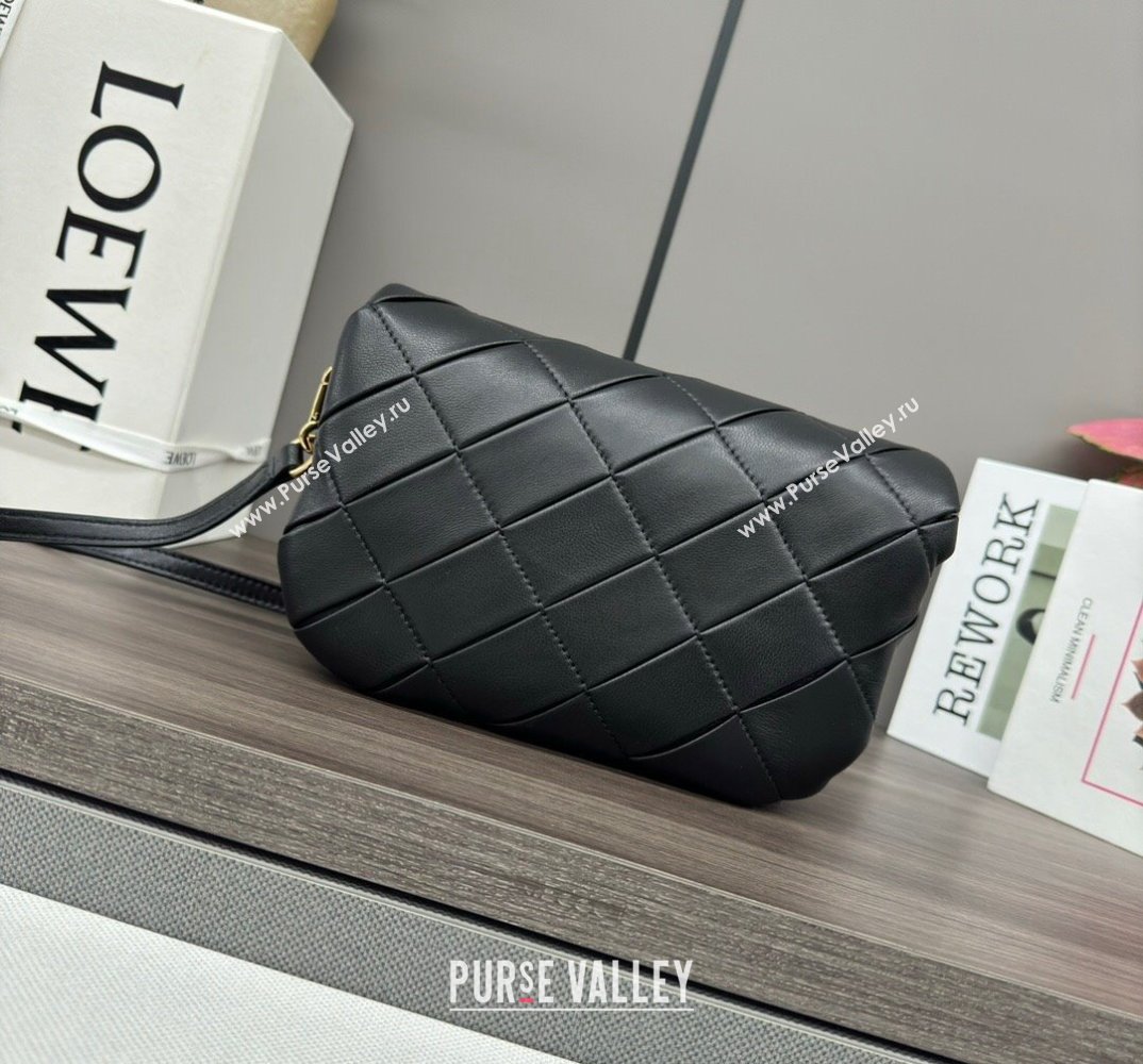 Loewe Mini Puffer Goya bag in pleated shiny nappa lambskin Black 2024 062465 (Ys-240713024)