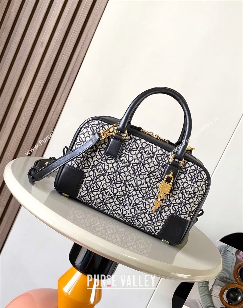 Loewe Amazona 23 Small Top Handle Bag in Jacquard and Calfskin Black 2024 (Ys-240805011)