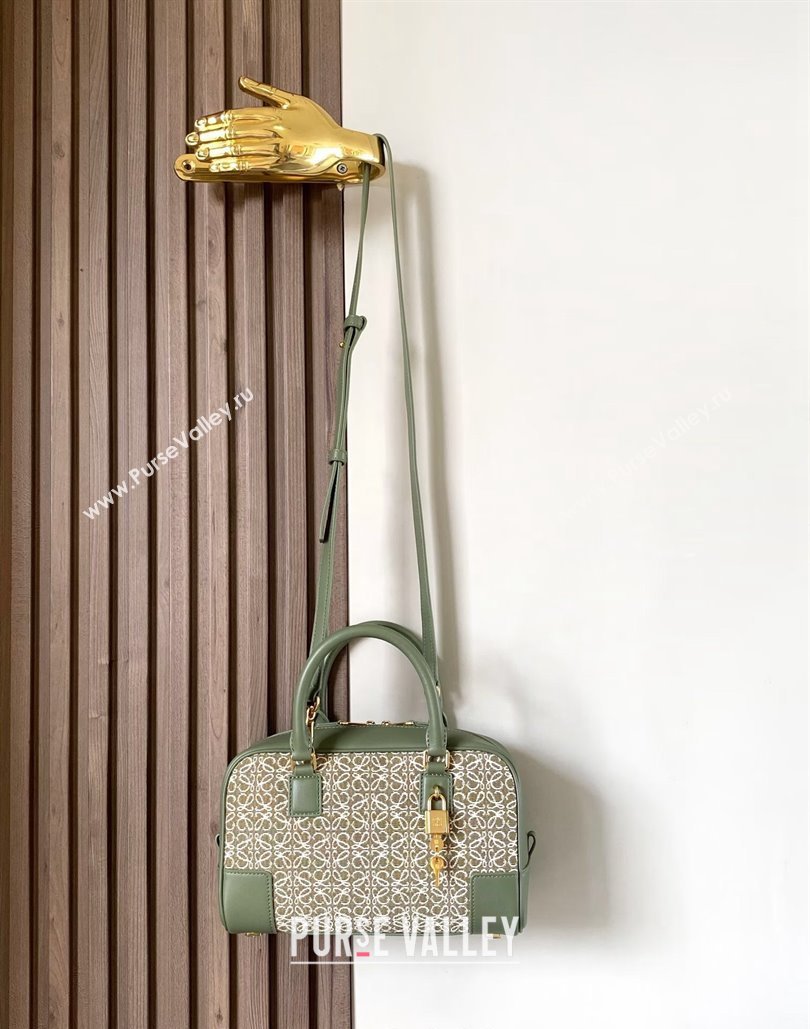 Loewe Amazona 23 Small Top Handle Bag in Jacquard and Calfskin Green 2024 (Ys-240805012)