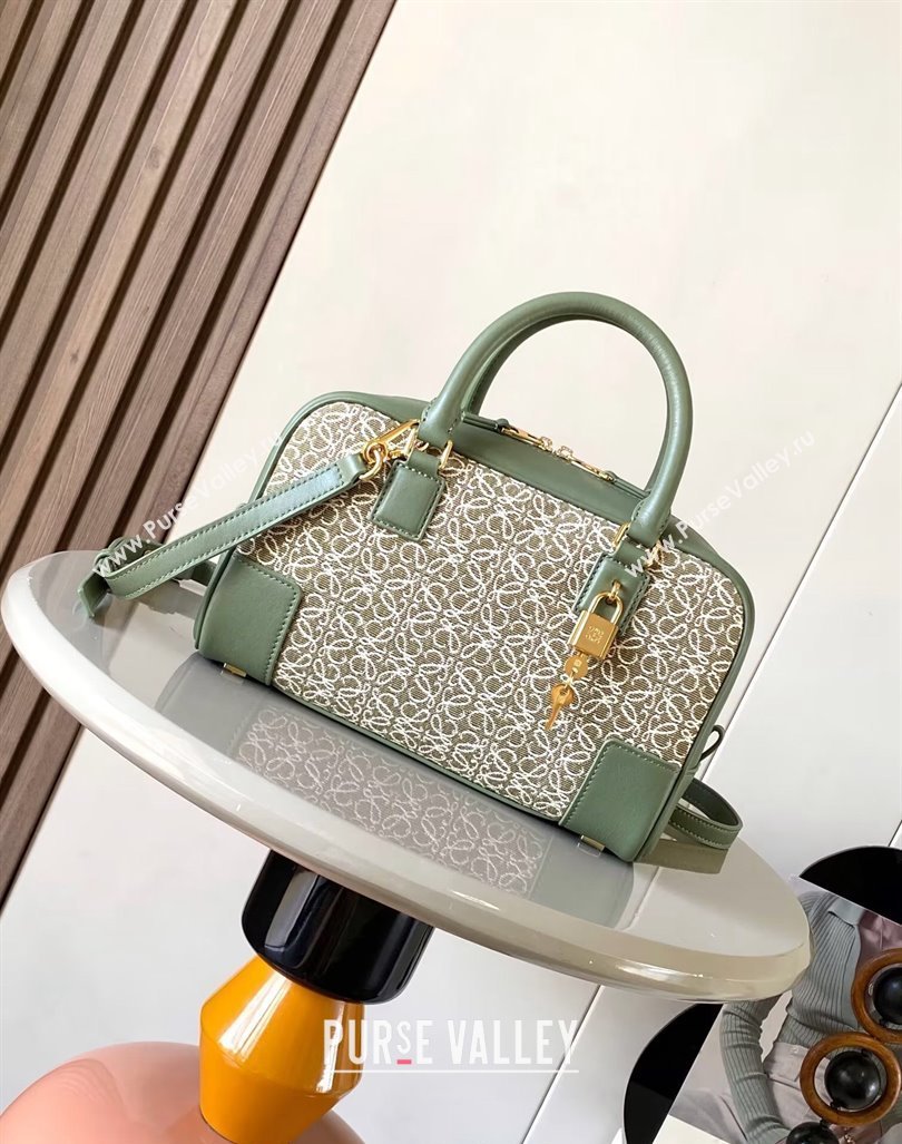 Loewe Amazona 23 Small Top Handle Bag in Jacquard and Calfskin Green 2024 (Ys-240805012)