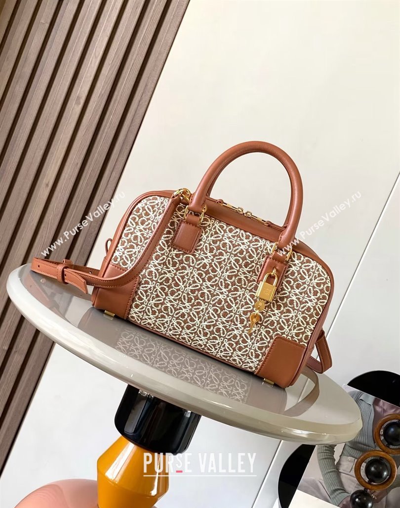 Loewe Amazona 23 Small Top Handle Bag in Jacquard and Calfskin Brown 2024 (Ys-240805013)