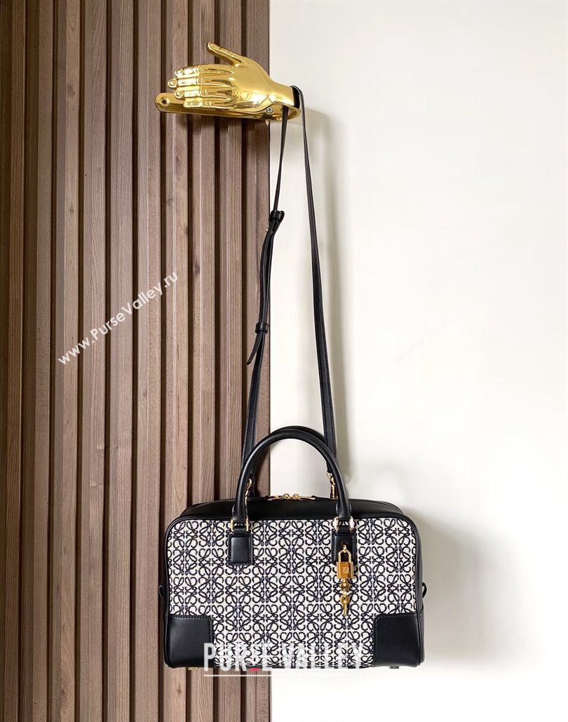 Loewe Amazona 28 Medium Top Handle Bag in Jacquard and Calfskin Black 2024 (Ys-240805008)