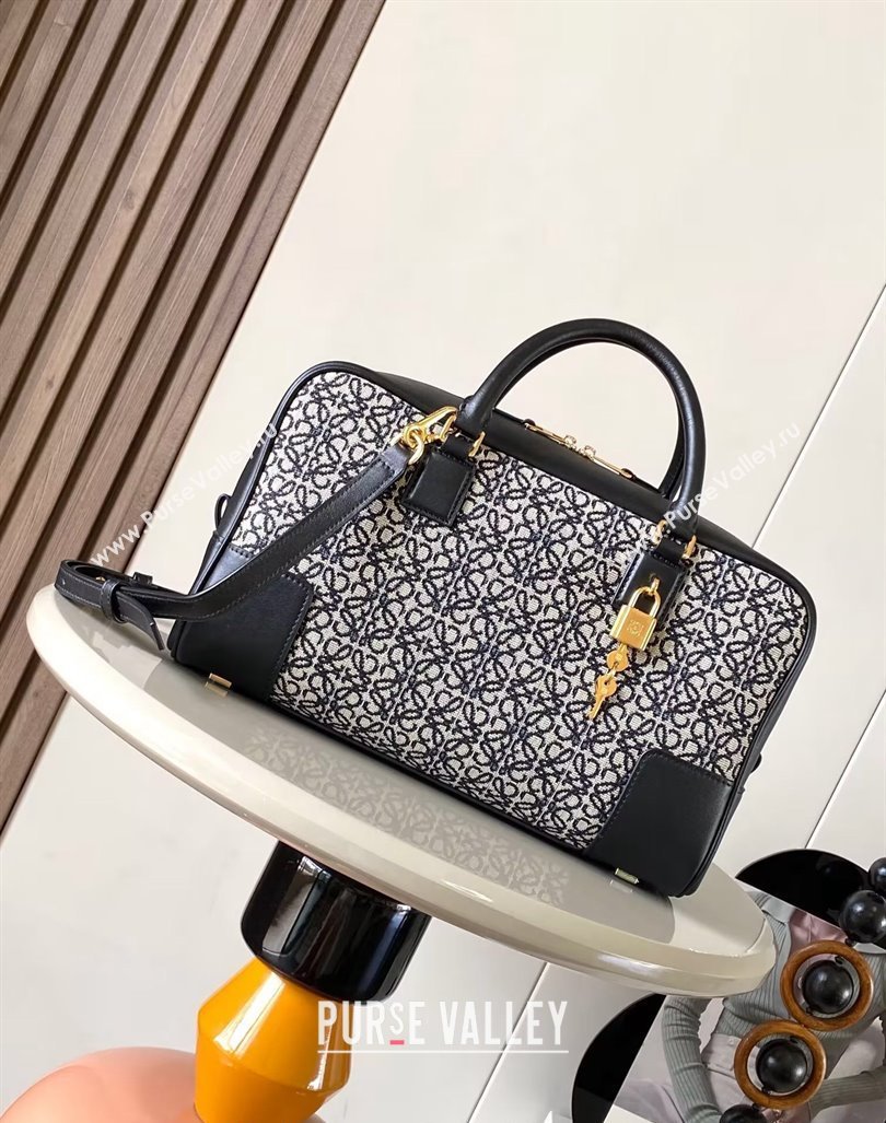 Loewe Amazona 28 Medium Top Handle Bag in Jacquard and Calfskin Black 2024 (Ys-240805008)