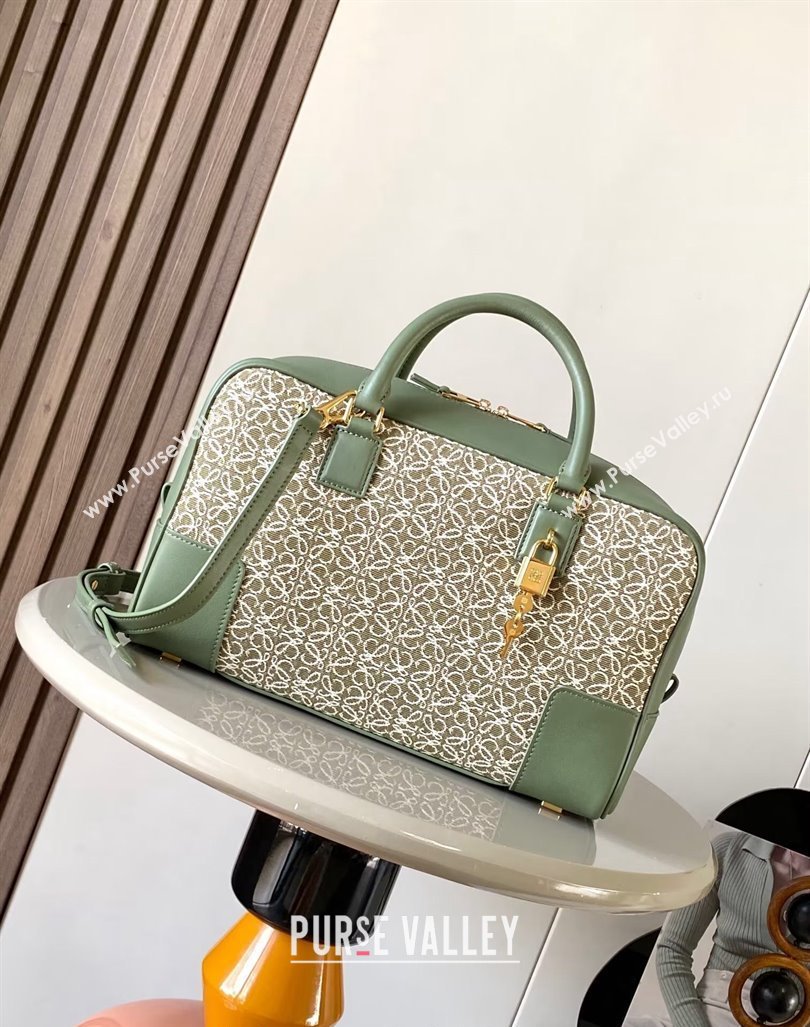 Loewe Amazona 28 Medium Top Handle Bag in Jacquard and Calfskin Green 2024 (Ys-240805009)