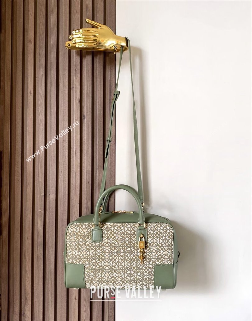 Loewe Amazona 28 Medium Top Handle Bag in Jacquard and Calfskin Green 2024 (Ys-240805009)