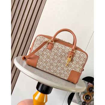 Loewe Amazona 28 Medium Top Handle Bag in Jacquard and Calfskin Brown 2024 (Ys-240805010)