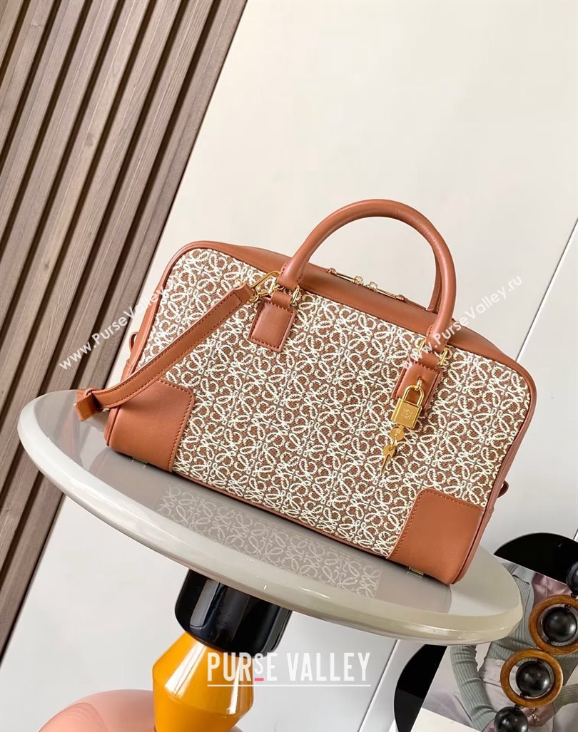 Loewe Amazona 28 Medium Top Handle Bag in Jacquard and Calfskin Brown 2024 (Ys-240805010)