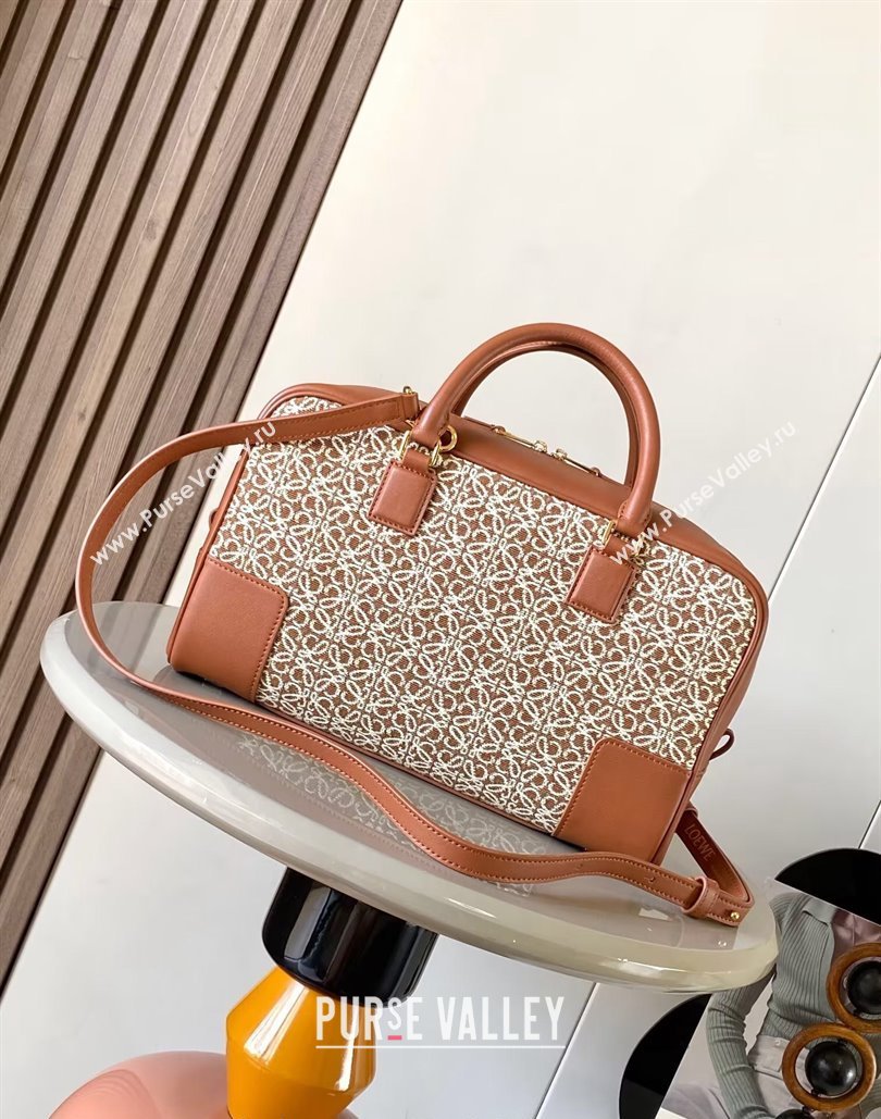 Loewe Amazona 28 Medium Top Handle Bag in Jacquard and Calfskin Brown 2024 (Ys-240805010)