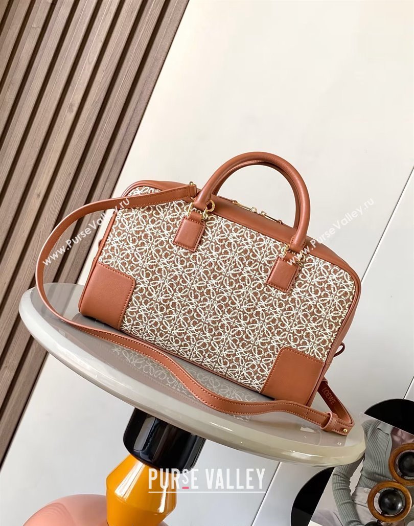 Loewe Amazona 28 Medium Top Handle Bag in Jacquard and Calfskin Brown 2024 (Ys-240805010)