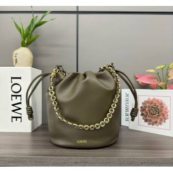 Loewe Flamenco Purse Bucket bag in mellow nappa lambskin Dark Khaki Green 2024 012406 (Ys-240805031)