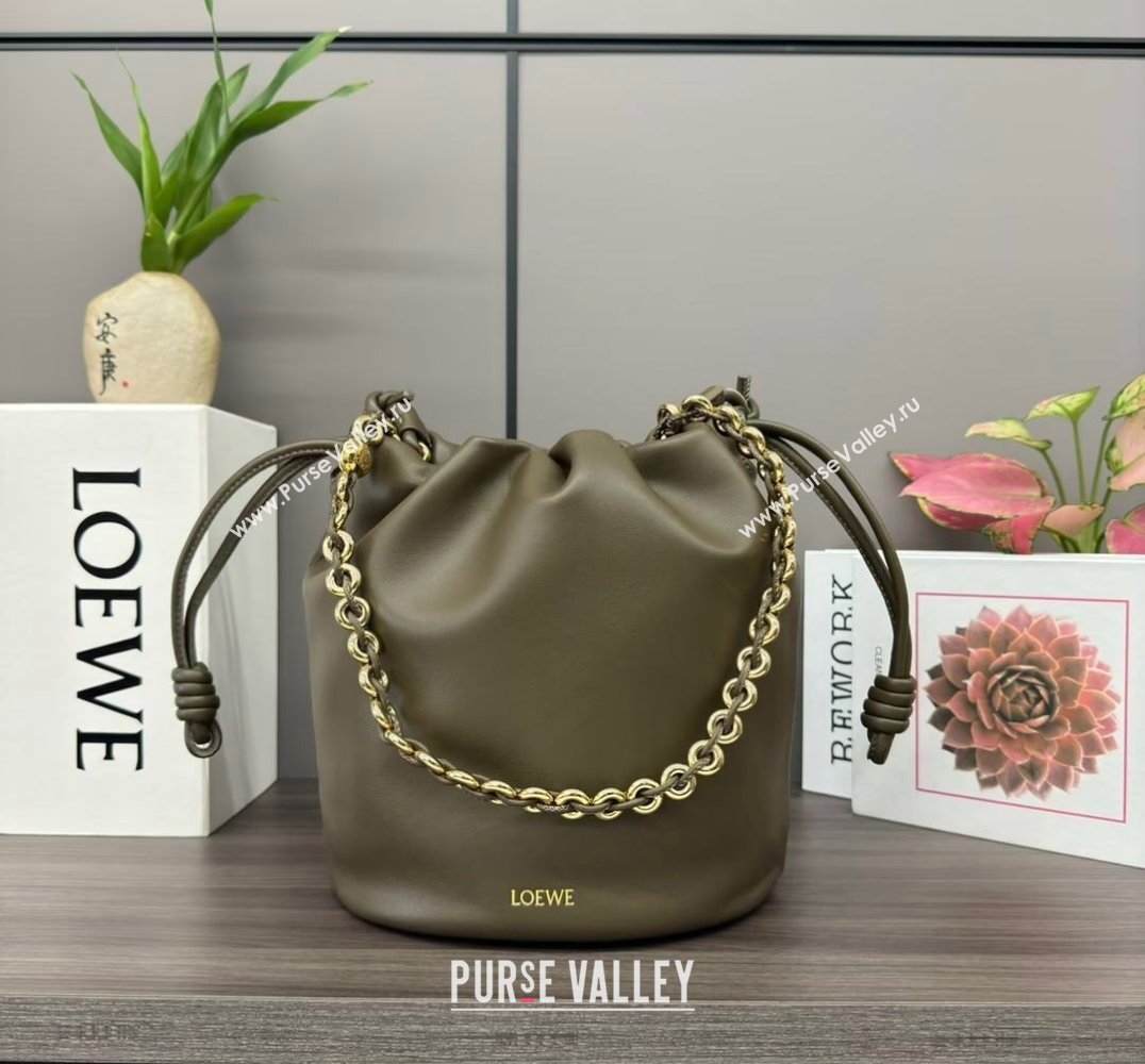 Loewe Flamenco Purse Bucket bag in mellow nappa lambskin Dark Khaki Green 2024 012406 (Ys-240805031)