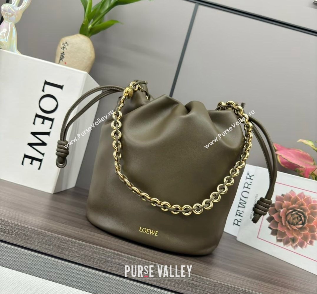 Loewe Flamenco Purse Bucket bag in mellow nappa lambskin Dark Khaki Green 2024 012406 (Ys-240805031)