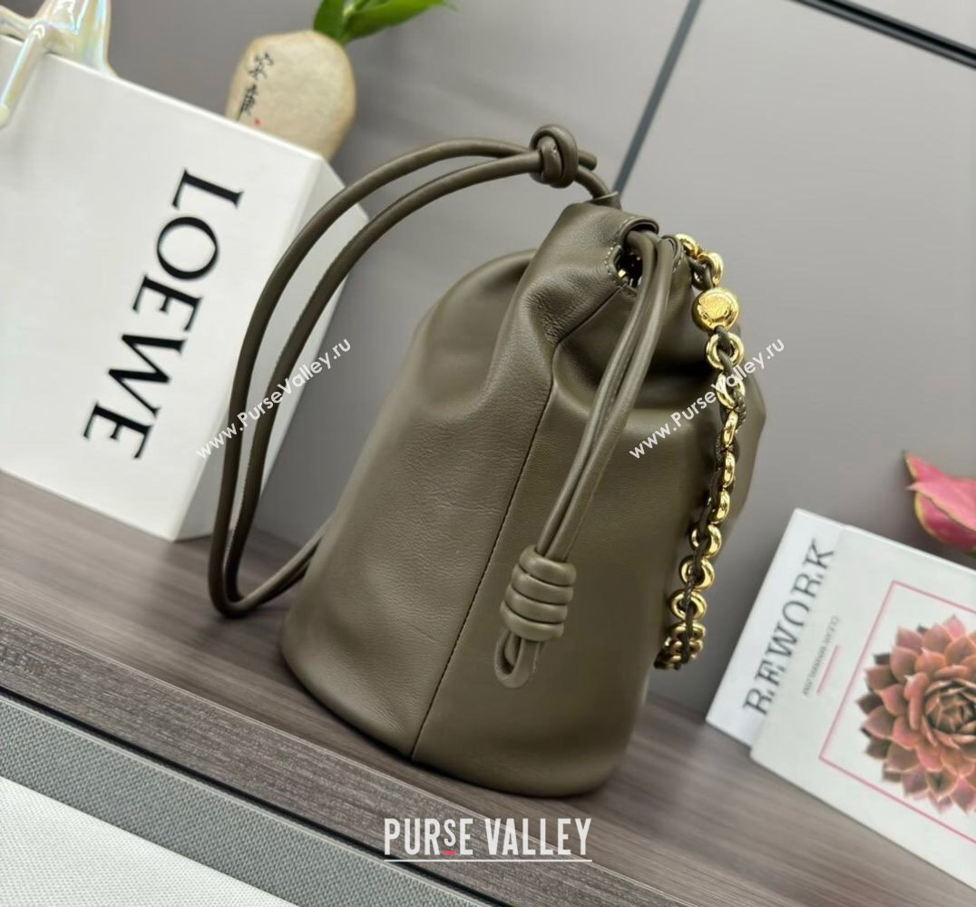 Loewe Flamenco Purse Bucket bag in mellow nappa lambskin Dark Khaki Green 2024 012406 (Ys-240805031)