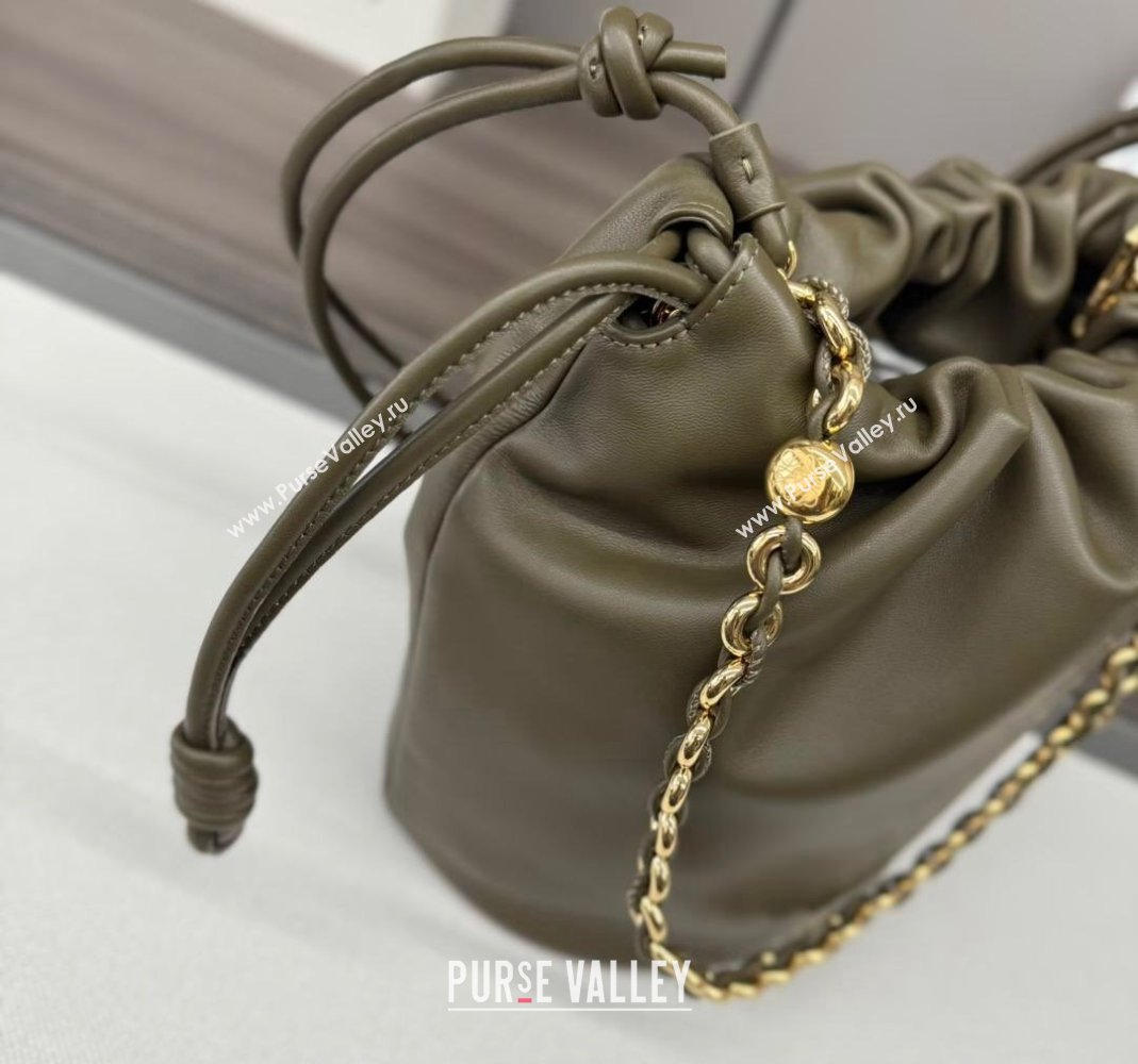 Loewe Flamenco Purse Bucket bag in mellow nappa lambskin Dark Khaki Green 2024 012406 (Ys-240805031)