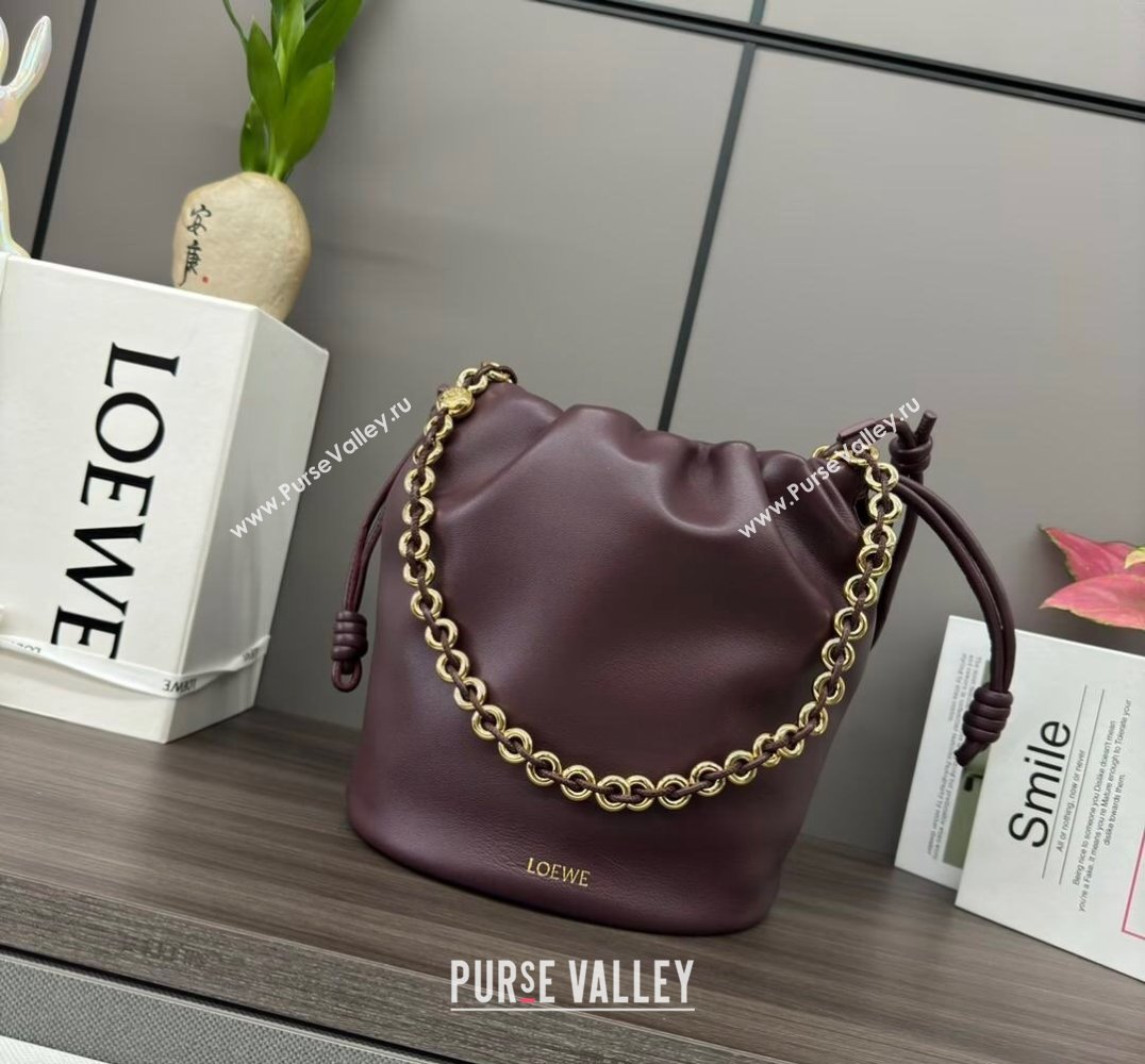 Loewe Flamenco Purse Bucket bag in mellow nappa lambskin Dark Burgundy 2024 012406 (Ys-240805035)