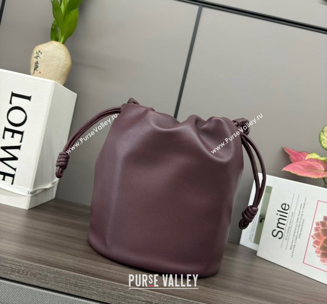 Loewe Flamenco Purse Bucket bag in mellow nappa lambskin Dark Burgundy 2024 012406 (Ys-240805035)