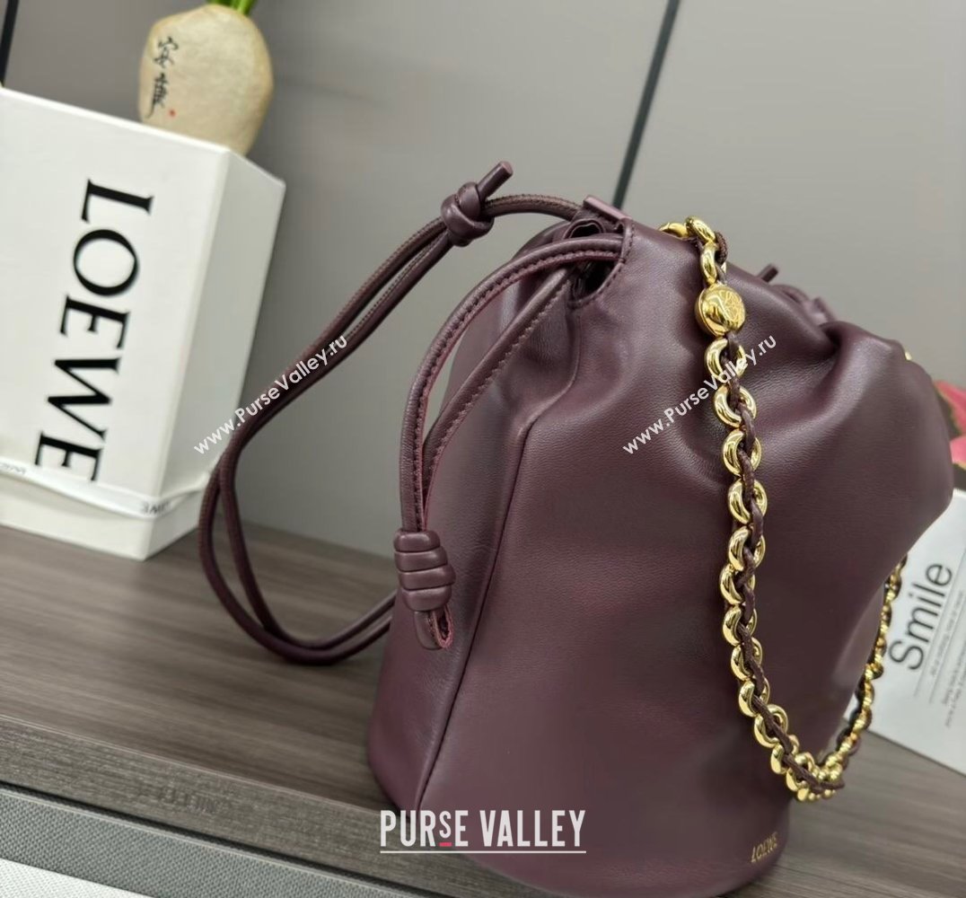 Loewe Flamenco Purse Bucket bag in mellow nappa lambskin Dark Burgundy 2024 012406 (Ys-240805035)