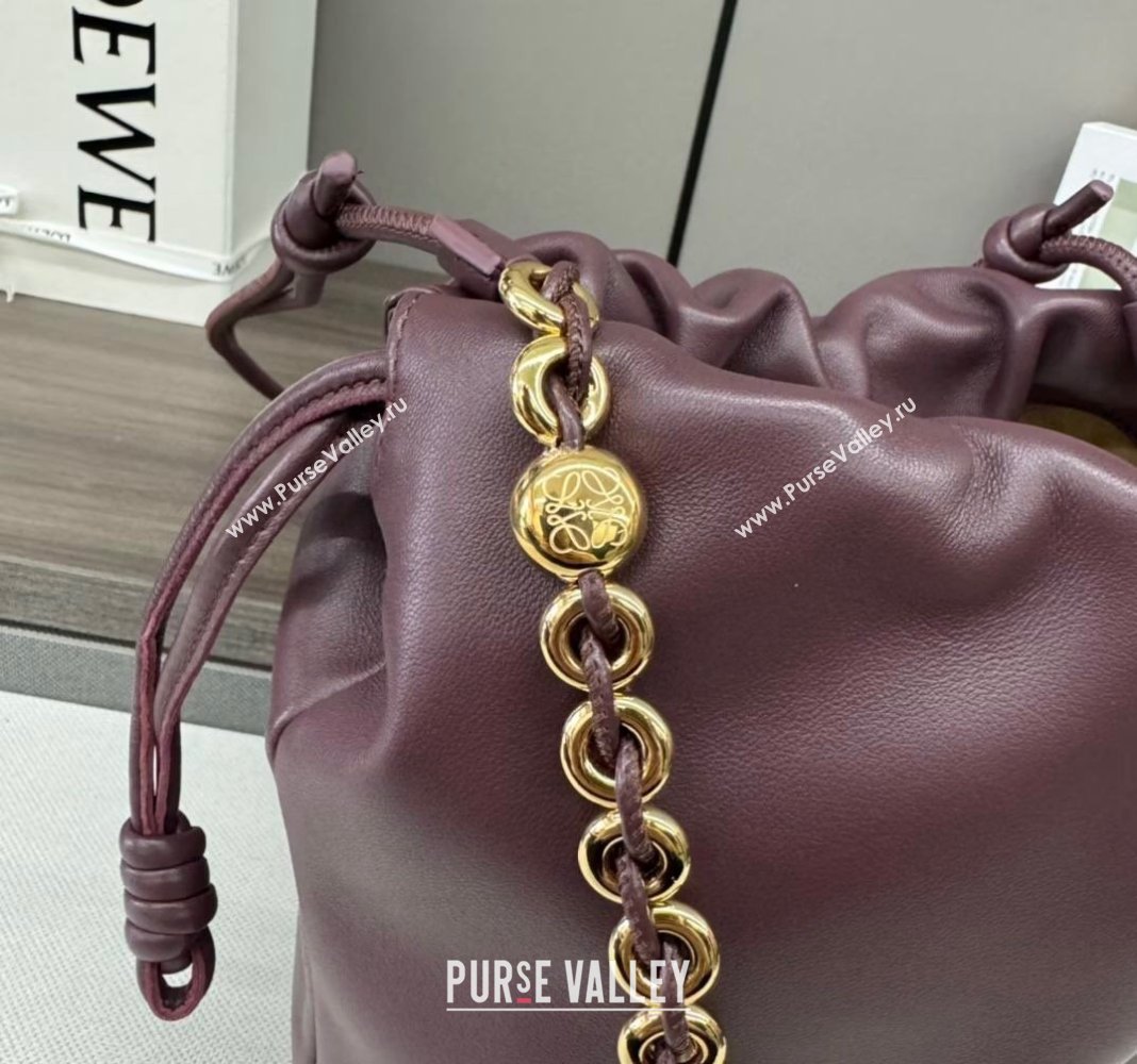 Loewe Flamenco Purse Bucket bag in mellow nappa lambskin Dark Burgundy 2024 012406 (Ys-240805035)