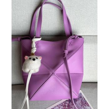 Loewe Mini Puzzle Fold Tote Bag in shiny calfskin Rockrose Purple 2024 (nana-240920058)