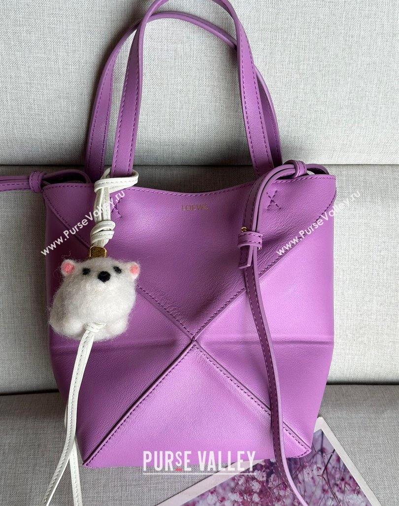 Loewe Mini Puzzle Fold Tote Bag in shiny calfskin Rockrose Purple 2024 (nana-240920058)