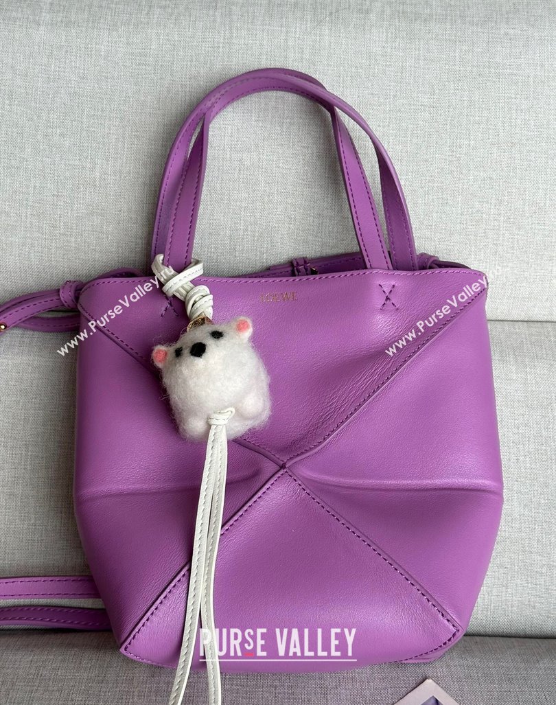 Loewe Mini Puzzle Fold Tote Bag in shiny calfskin Rockrose Purple 2024 (nana-240920058)