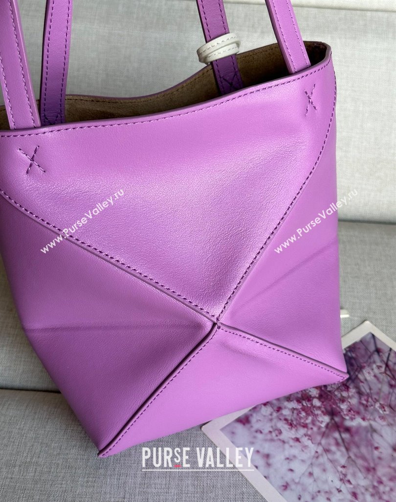 Loewe Mini Puzzle Fold Tote Bag in shiny calfskin Rockrose Purple 2024 (nana-240920058)