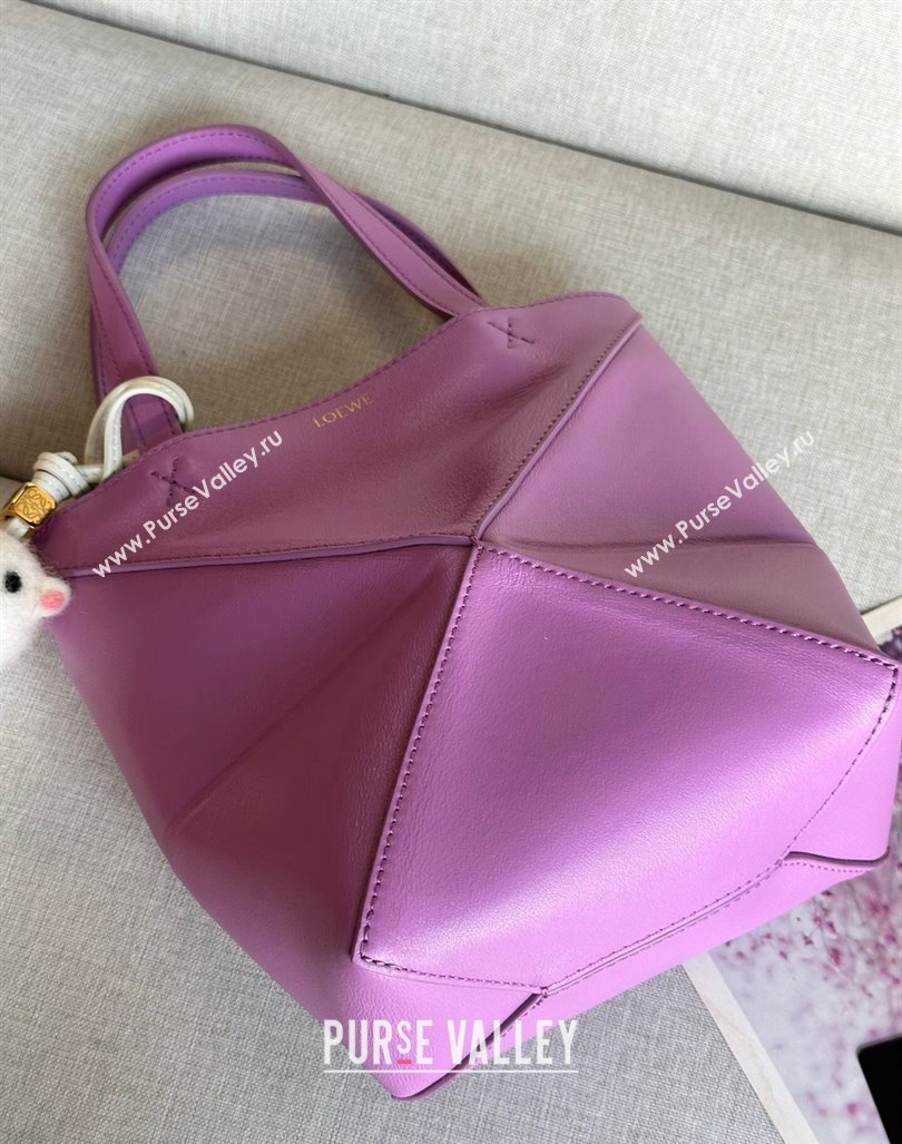 Loewe Mini Puzzle Fold Tote Bag in shiny calfskin Rockrose Purple 2024 (nana-240920058)