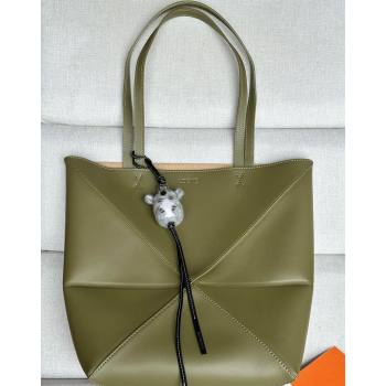 Loewe Medium Puzzle Fold Tote Bag in shiny calfskin Olive Green 2024 (nana-240920060)