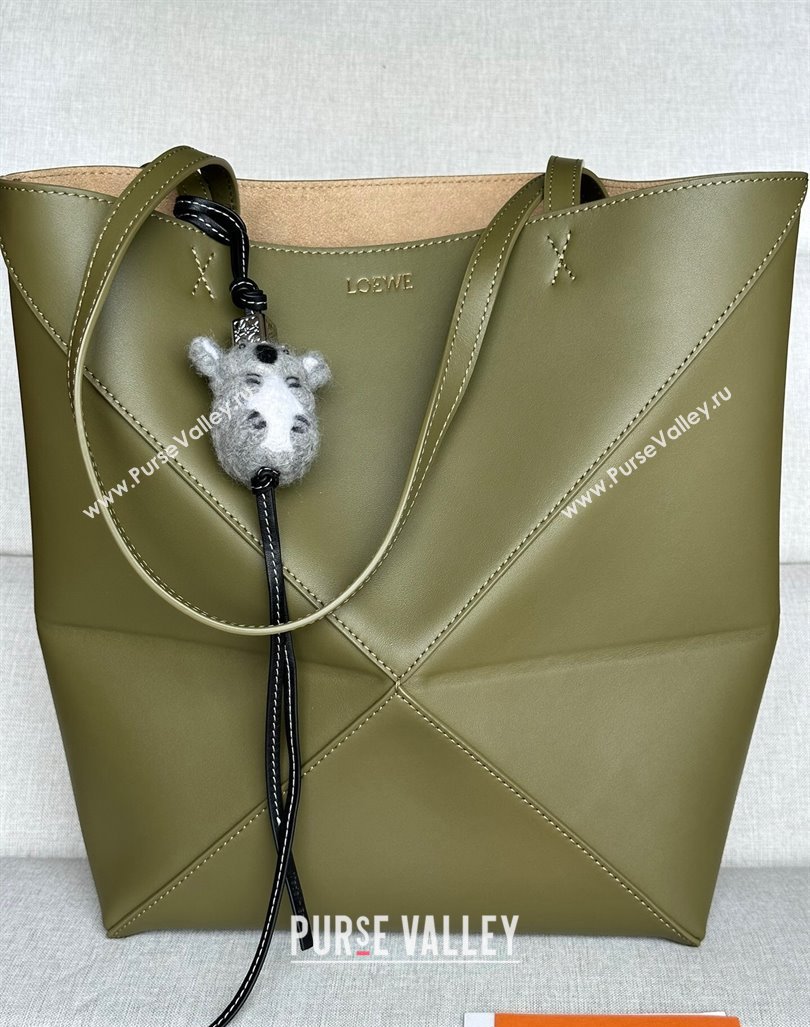 Loewe Medium Puzzle Fold Tote Bag in shiny calfskin Olive Green 2024 (nana-240920060)