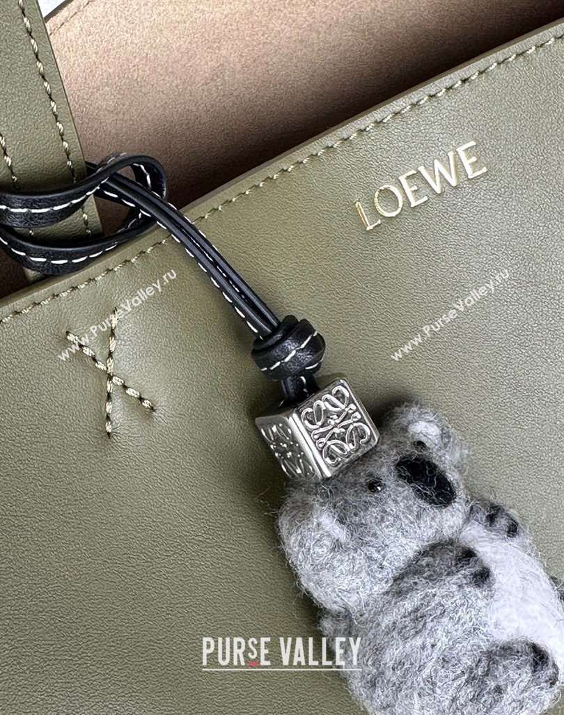 Loewe Medium Puzzle Fold Tote Bag in shiny calfskin Olive Green 2024 (nana-240920060)