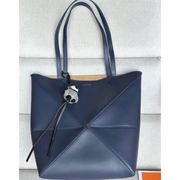 Loewe Medium Puzzle Fold Tote Bag in shiny calfskin Abyss Blue 2024 (nana-240920061)